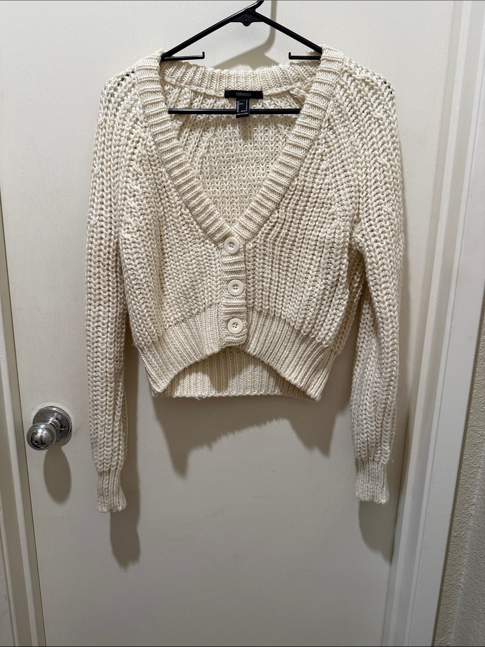 Forever 21 Ivory V-Neck Chunky Button Front Sweater